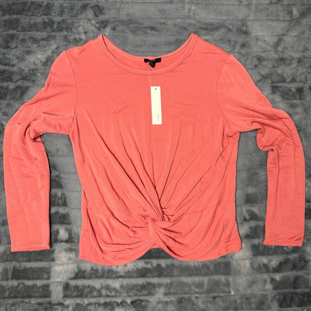 DREW Twist Front Top Womens Large Marsala Pink Long Sleeve Crew Neck TJ12112